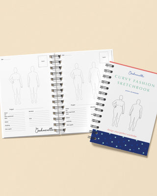 Curvy Fashion Sketchbook with fashion illustrations on a beige background