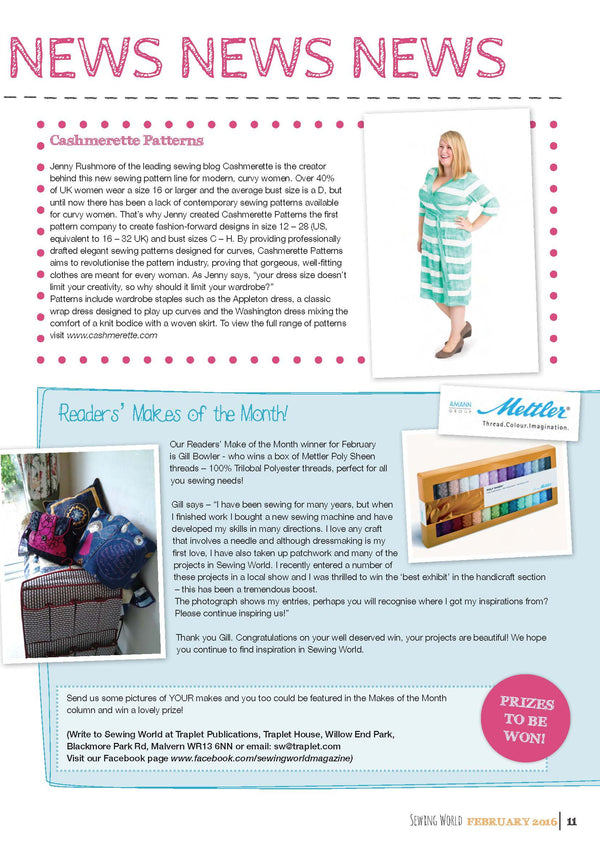 Sewing World, UK, February 2016