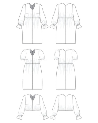 Line drawings of a dress and top on a white background. This is the Kineton Dress & Top sewing pattern from Cashmerette.