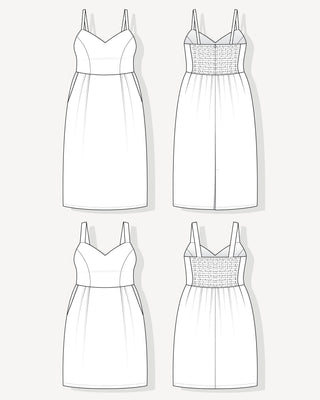 Outline drawing of the Wayland Dress sewing pattern from Cashmerette