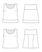 Black and white line drawings of a tank top on a white background. This top is the Springfield Top sewing pattern from Cashmerette.