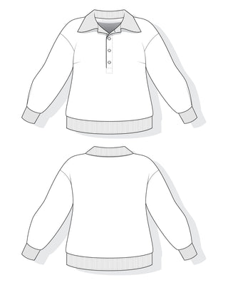 Technical drawing of the Brookhaven Polo Sweatshirt sewing pattern from Cashmerette.