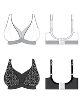 Illustrations of various bras from different angles on a white background. This bralette is the Loftus Bralette sewing pattern from Cashmerette.