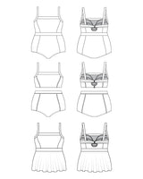 Line drawings of women's swimsuits on a white background. This swimsuit is the Ipswich Swimsuit sewing pattern from Cashmerette.
