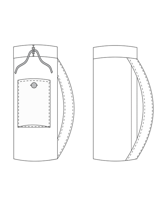 Technical drawing of a yoga bag on a white background. This yoga bag is the Shawmut Yoga Bag sewing pattern from Cashmerette.