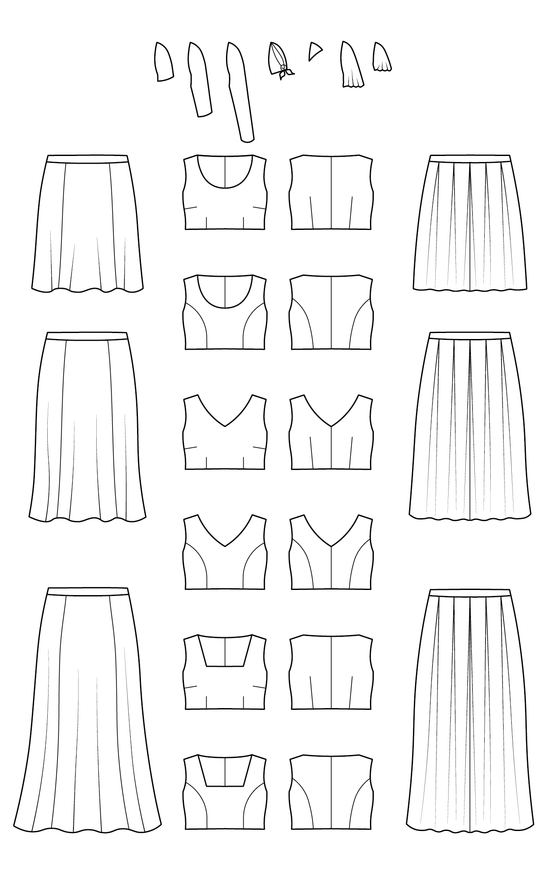 Upton Dress & Skirt Plus Mix & Match Expansion Pack 12-32 printed pattern
