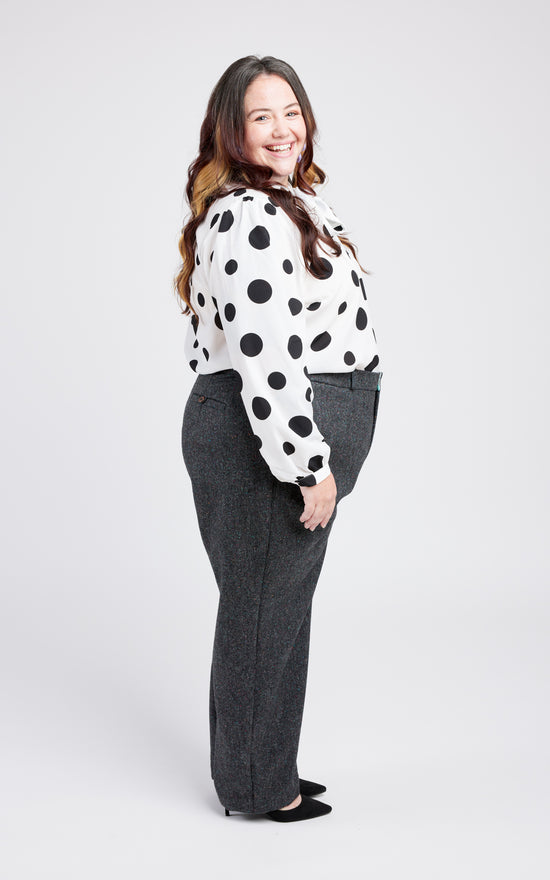 LINEN BLEND HIGH-WAIST POLKA DOT TROUSERS